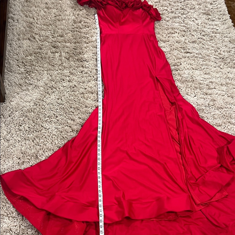 Ava Presley Elegant Red Off-Shoulder Dress - Picture 15 of 17